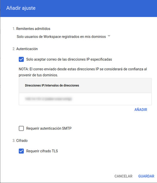 Añadir ajuste smtp gmail workspace