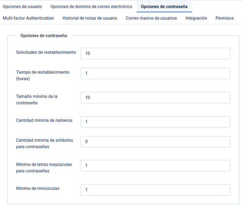 configuración de los parámetros de las contraseñas en Joomla