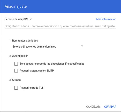 configuración de relay smtp gmail 