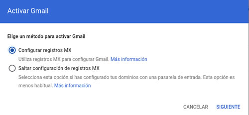 ventana para acivar Gmail